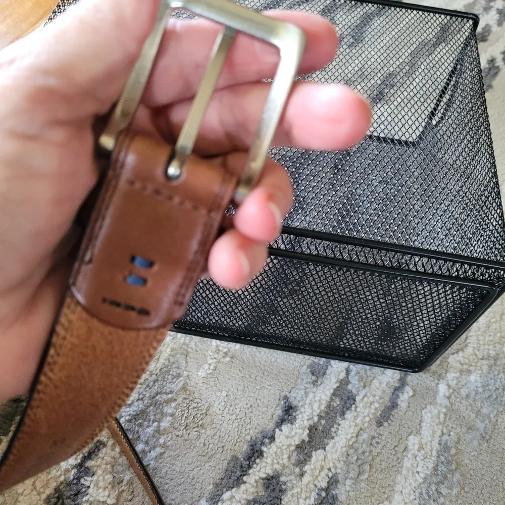 Thick Brown leather belt w/silver buckle size med